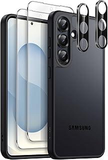 JETech Capa Fosca para Samsung Galaxy S25+ / S25 Plus 5G com 2 Protetores de Tela e Protetor de Lente de Câmera, 5 em 1 Traseira Translúcida, Película de Vidro Temperado (Preto)