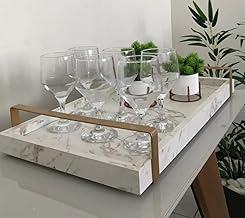 Bandeja Decorativa Para Servir Branco Gold Marmorizado Com Alça Dourada
