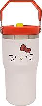 Zonacriativa - Copo Tumbler Hanger Hello Kitty (650ml) | Aço inoxidável parede dupla, alça para carregar e canudo | Ideal para hidratação geek e fãs da Sanrio