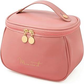 Bolsa Necessaire Feminina Elegante, para Maquiagens, em Couro Sintético, com Compartimentos para Cosméticos e Pincéis (Rosa Millennial)