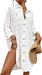 Bsubseach Mulheres Maiô Coverup Blusa Botão Abaixo Camisa Vestidos Suíça Pontos Tops