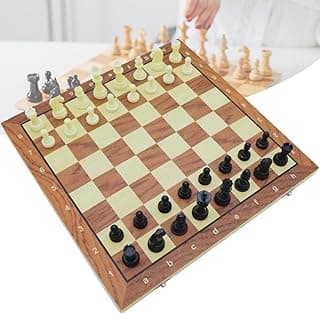 Jogo de Xadrez, Damas e Gamão 3 em 1 Tabuleiro Magnético Dobrável de Madeira 39cmx39cm com Peças Magnéticas em Resina | Portátil, Educativo e Divertido