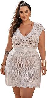 Saída de Praia Feminino Plus Size vestido curto crochê tricô rendada cinturada Saída de Banho Elegante Luxo Canga