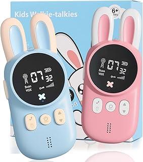 Walkie Talkie, Distância de Comunicação Até 3 Quilómetros, 2 Walkie-Talkies Modernos Em Forma de Coelho, Com lanterna, 99 Códigos de Grupo, Total de 20 Códigos de Canal