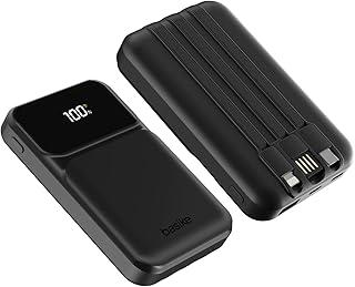 Basike Power Bank, Carregador Portátil Universal 10000mAh, USB-A(até 22.5W)+USB-C(até 20W) com 3 Cabos Integrados (USB-C, USB, Lightning) Carregamento Rápido, Led Indicador de Bateria (Preto)