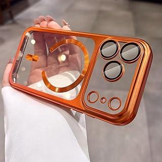 EKROTOK Capa Para iPhone Com Proteção Câmera,Capa Magnética Transparente Galvanizada Para iPhone Compatível Com Mag-safe (cor laranja, iPhone 17Pro Max)