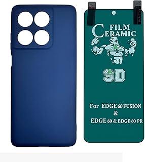 Compativel com Moto Edge 60 Pro - Capinha Capa Veludo Emborrachada Azul Marinho + Pelicula de Ceramica 9d