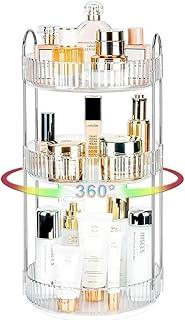 Organizador de Cosméticos Giratório Alta Capacidade de Armazenamento – Ideal para Maquiagem, Acessórios, Perfumes - Prático, Espaçoso e Sofisticado (Prata/Transparente - 3 bandejas)