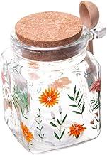 LYOR - Porta Mantimento Quadrado de Vidro com Tampa e Colher de Bambu Flora 270ml - Organização de Alimentos