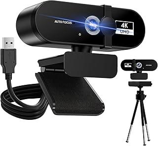 Webcam Full HD 4K para Notebook com Microfone — Plug & Play USB, Ângulo Ajustável 360°, Tripé Incluso + Proteção de Privacidade — Ideal para Home Office, Streaming e Videochamadas (4k)