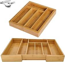 Porta Talheres Gaveta de Bambu Extensível Organizador De Talheres para Gavetas com 5 a 7 Divisórias Ajustáveis e Design Sustentável