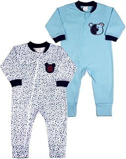 Macacao Bebe Menino Suedine Ziper Estampado e Liso Kit Macacão Suedine Algodao Ursinho 2 Pecas - Azul