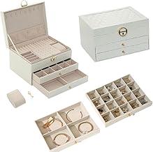 Porta Joias 2 Gavetas Couro Sintetico Organizadora com Chave (Branco)