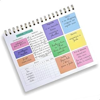 Planner Semanal 50 Folhas - Organizador Mesa Colorido Aramado, Capa Acetato, Tarefas e Prioridades