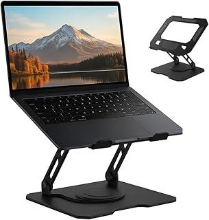 Suporte para Notebook de até 17” em Aço Carbono, Ajustável, Dobrável, Base Giratória 360° e Ventilação, Ergonômico e Portátil para Home Office e escritório, também para tablets e celulares