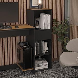 VIA NOSSA - Armário Livreiro Smart Office 1 Gaveta e Tampo Mdf Usinado 100cm - Preto e cedro