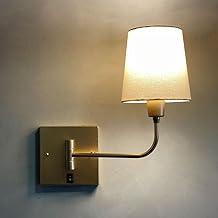 Arandela de Parede Clássica Articulável Dourado Com Interruptor e Cúpula bege algodão Decoração Casa e Sala, Corredor, Quarto, lavabo