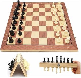 Jogo de Xadrez Magnético 34x34 cm com Damas e Gamão 3 em 1 Tabuleiro de Madeira Dobrável Peças em Resina de Alto Impacto Acabamento Premium Estilo Estojo Clássico Profissional Luxo Tamanho Grande