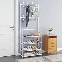 Organizador Cabideiro e Sapateira 2 em 1 Arara Multiuso Roupas Sapatos Com Prateleiras Closets Para Colocar No Quarto Porta Sapatos - 4 Andares - Cores Sortidas (Branco ou Preto