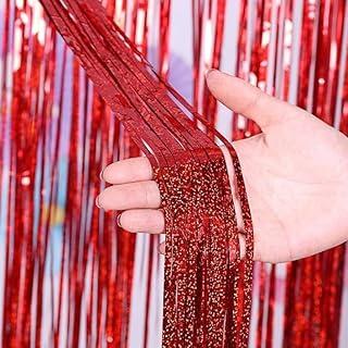 Kit 2pçs Cortina Metálica Holografica Decorativa 2x1 Metros (VERMELHO)