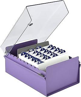 Acrimet Fichário de Mesa para Fichas Tamanho 4x6, Base em Metal Lilás com Tampa Cristal, Índice AZ Incluso, 922.9