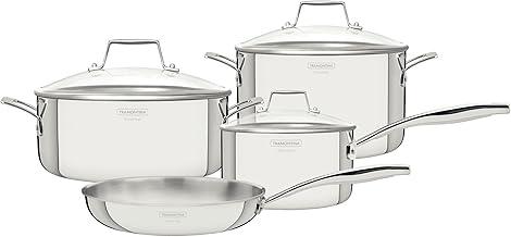 Jogo de Panelas Tramontina Grano Glass em Aço Inox com Corpo Triplo e Tampa de Vidro 4 Peças