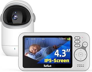 TakTark Babá Eletrônica Câmera, 4.3" Monitores de Câmara de Vídeo, Pan & Tilt, 2 Way Audio, Visão Nocturna, Zoom Digital, Decoração Sonora VOX, Ideal para Novos Pais