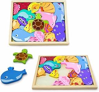Quebra-Cabeça 3D Infantil em Madeira – Brinquedo Educativo de Encaixe com Animais e Formas – Estimula Coordenação Motora, Criatividade, Concentração e Desenvolvimento Cognitivo (Animais Marinhos)