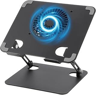 Suporte para Notebook com Cooler Ajustável - Base Ergonômica com Ventilador Removível para 10-17.3 Polegadas, Suporte de Notebook em Aço Carbono, Apoio Estável Até 8Kg (Preto)