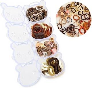 Kit Acessórios Prendedor de Cabelo com Estojo Urso - Organizador com 4 Compartimentos - Elásticos Espiral e Presilhas em Cores Neutras - Infantil e Adulto - Fofo, Prático e Elegante