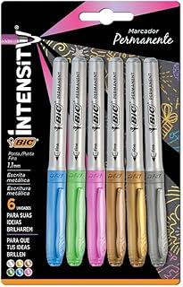 Pincel Marcador Permanente BIC Marking, Metálico, 6 Cores, Ponta Média de 1.1mm, c/ Grip Emborrachado, 971035