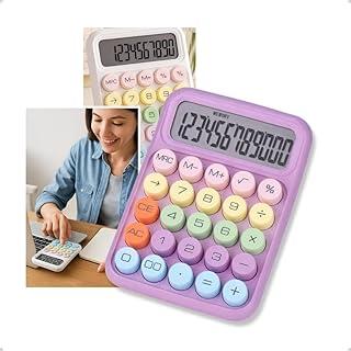 Calculadora Digital Colorida com Visor LCD, Botões Mêcanico, Digitos Grande, Desligamento Automático, Tela Inclinada 15°, Base Antiderrapante (Pink)