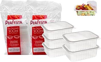 Kit Com 2 Potes Descartáveis, Prafesta 500 ml Retangular Com Tampa, Pacote 48 Unidades