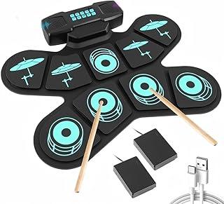 Bateria Eletrônica Portátil com 9 Pads e Pedal, Conjunto de Bateria Elétrica, Kit de Bateria Eletrônica Portátil, Almofada de Prática de 9 Tambores
