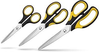 Kit 3 Tesouras Multiuso Profissional em Aço Inox, Lâminas Afiadas de Corte Preciso para Cozinha, Costura e Escritório, Cabo Ergonômico Antiderrapante (Tamanhos 14, 20 e 22cm)