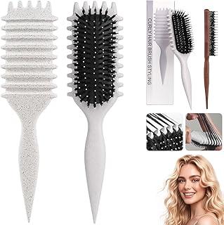 Escova de Cabelo Cacheado, Escova Massageadora para Cacheados, Redutor de Frizz com Cerdas Almofadadas, Couro Cabeludo Sensível e Todos os Tipos de Cacho (Bege)