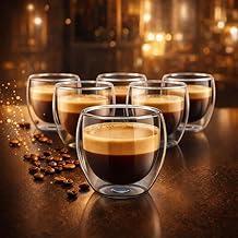 Conjunto com 6 Xícaras de 90ml Vidropara Café de Parede Dupla, Feito de Vidro Borossilicato - Kit de Xícaras para Chá, Café e Bebidas Quentes- Presente Elegante