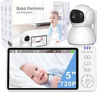 Babá Eletronica, 5.0" 720P HD Bebê Câmera com Tela, Sem Wifi, Panorâmica Inclinação, Áudio Bidirecional, Monitoramento Temperatura, Visão Noturna, Zoom Digital, Detecção De Som Vox