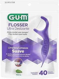 Flosser GUM Ultra Deslizante, Fio Dental com haste, Sabor Menta, 40 unid., Gum, Roxo