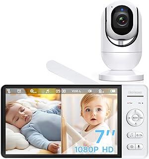 Babá Eletrônica OLANENEM, Tela IPS 7", HD 1080p, Visão Noturna, Alcance 300m, Comunicação Bidirecional, Bateria 5000mAh, Sem WiFi, Cartão SD até 32GB