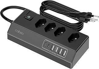 Extensao Eletrica, Extensão Tomada, Régua Tomada, Régua de Energia, 4 Tomadas, 4 Interfaces USB, 2 Porta USB Tipo-C, Cabo de Alimentação de 1,8 Metros, Suporte a Tensão de 100-240V, Preto