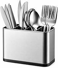 Escorredor Porta Talheres Aço Inoxidável com 4 Divisórias, Sistema de Drenagem, Design Moderno, Organizador de Utensílios de Cozinha
