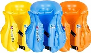 Colete Inflável Infantil boia salva vidas Amarelo Azul Laranja com Fivelas de Segurança para Natação Piscina Praia flutuador segurança lazer aquático