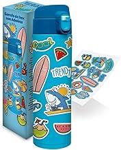 Garrafa Infantil Térmica Inox 420ml Adesivos Divertidos Tubarão e Tampa com Trava Resistente Segura Ideal para Escola Atividades Portátil Presente Passeio Menino Menina