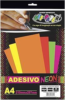 Papel Adesivo Neon, Off Paper, A4, 210X297 mm, Laranja, 100 Gramas, Caixa com 20