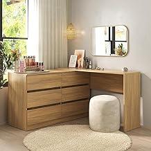 Penteadeira de Canto Flex Multimóveis MP4404 – 120cm, 6 Gavetas, Madeirado, Espaçosa e Elegante para Maquiagem