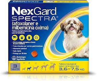 NexGard Spectra Antipulgas, Carrapatos e Vermífugos para Cães de 3,6 a 7,5kg - 3 tabletes