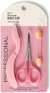 Kit de Sobrancelha com Tesoura e Navalha, Rosa, 3 Peças