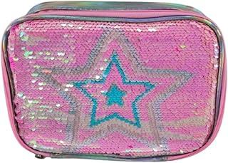 Genérico Estojo Escolar Necessaire Grande Quadrado Design em Paetê Reversível Brilhoso com Duas Faces (Estrela)