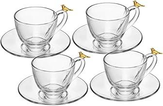 WOLFF - Conjunto 4 Xícaras de Café com Pires Golden Bird 80ml Cristal Ecológico